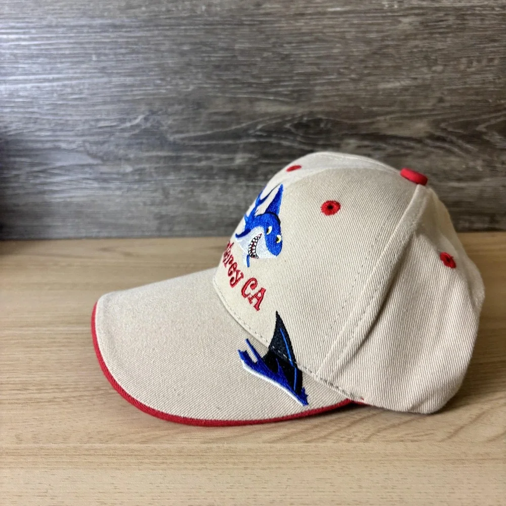 Monterey CA Shark Hat Cap Strap Back Tots Beige Red Embroidered Youth Kids Gift